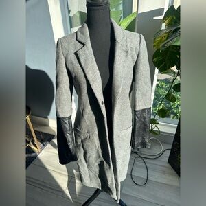 Poleci vintage coat size 8 grey wool with black leather sleeves- Some stains